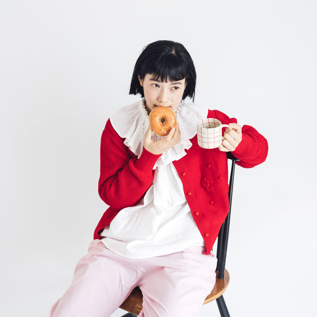 pot and tea ハンド刺繍綿カーディガン 黒