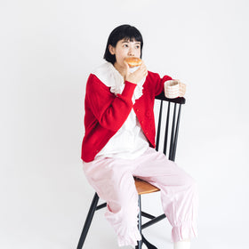 pot and tea ハンド刺繍綿カーディガン 黒