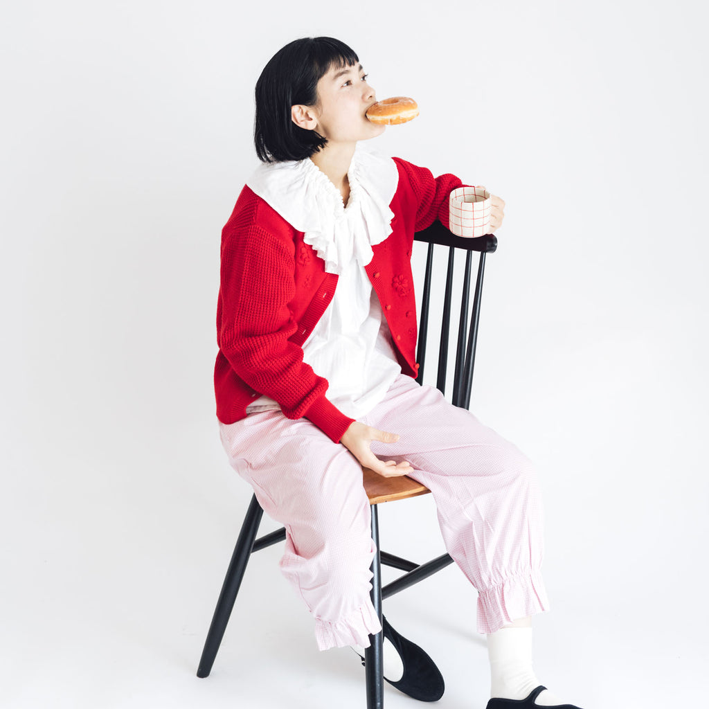 pot and tea ハンド刺繍綿カーディガン 黒