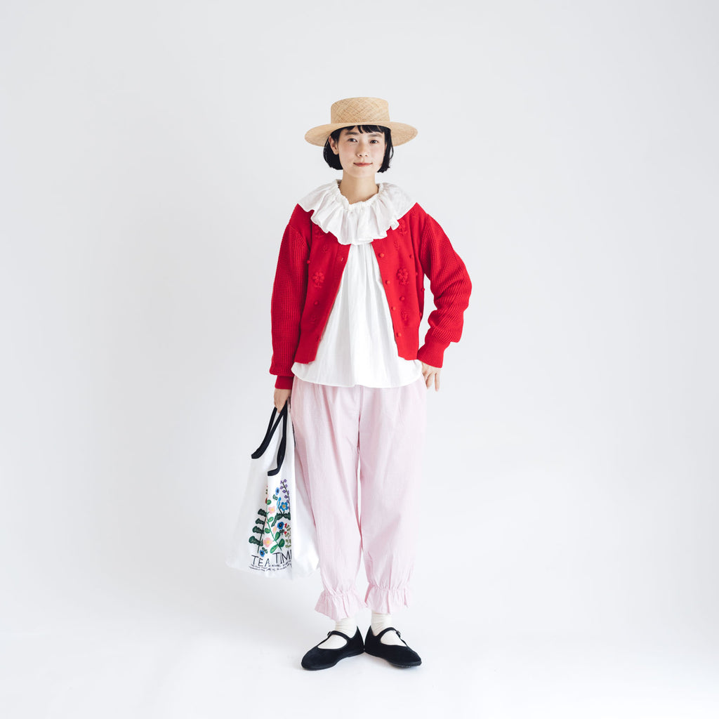 pot and tea ハンド刺繍綿カーディガン 黒