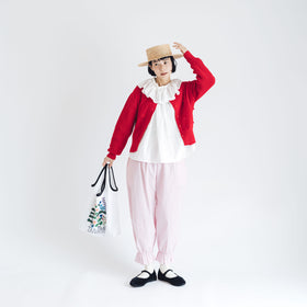 pot and tea ハンド刺繍綿カーディガン 黒