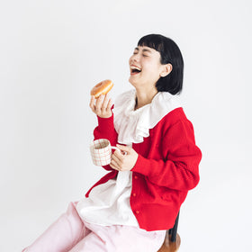 pot and tea ハンド刺繍綿カーディガン 黒