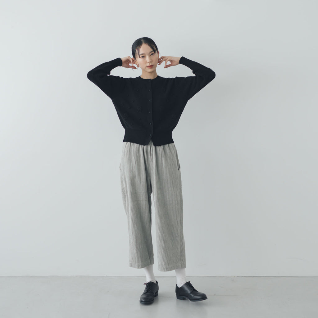 pot and tea ハンド刺繍綿カーディガン 黒