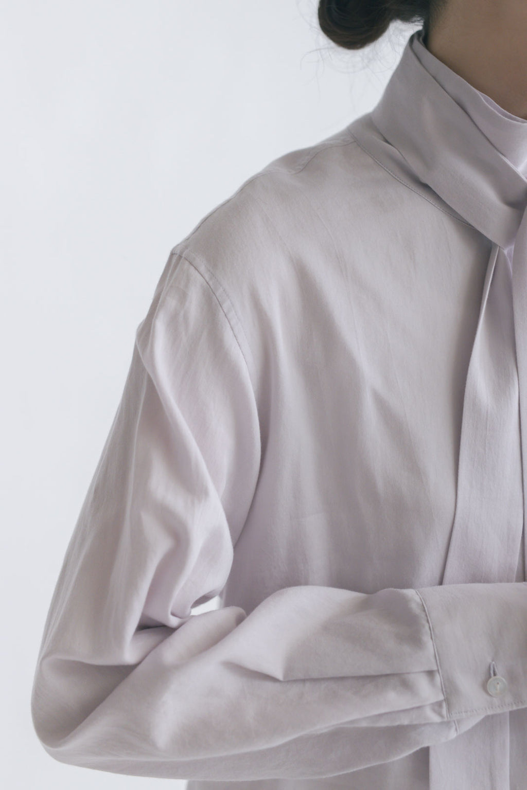 fruits of life リボンハイネックシャツ 霞色/ラベンダー