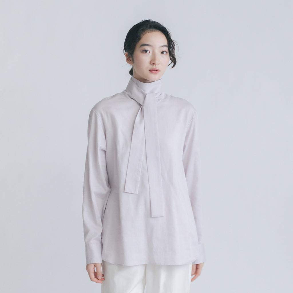 fruits of life リボンハイネックシャツ 霞色/ラベンダー