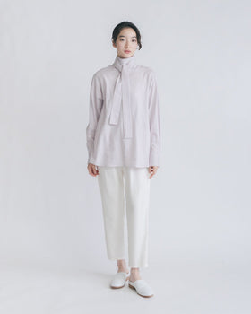 fruits of life リボンハイネックシャツ 霞色/ラベンダー