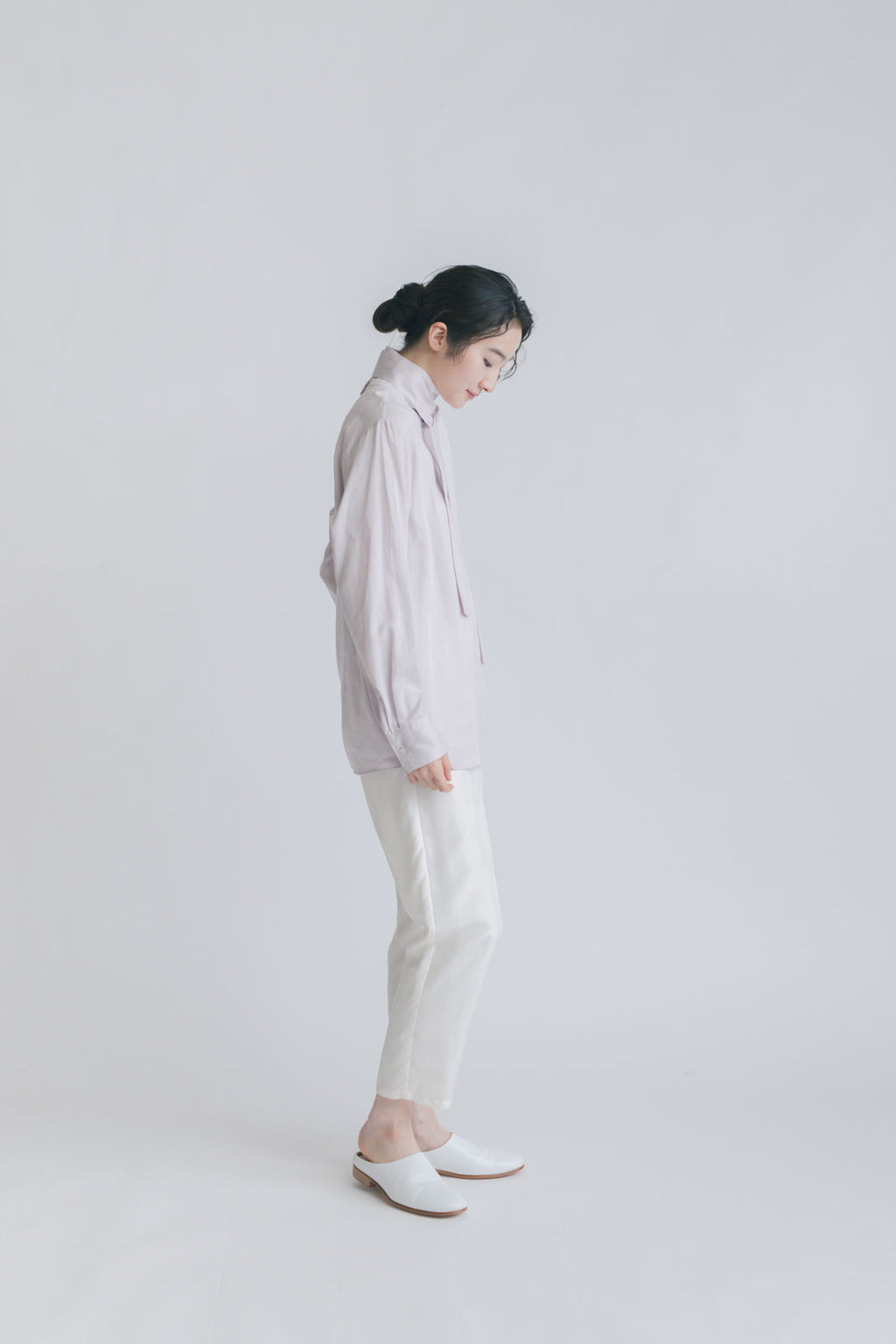 fruits of life リボンハイネックシャツ 霞色/ラベンダー