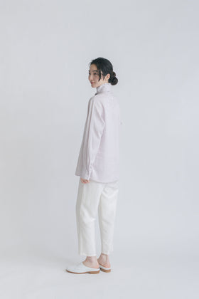 fruits of life リボンハイネックシャツ 霞色/ラベンダー