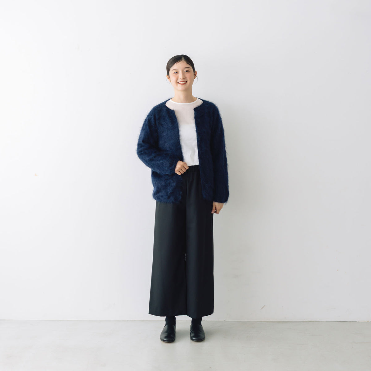 fruits of life カシミヤファーカーディガン 紺青色／ネイビー