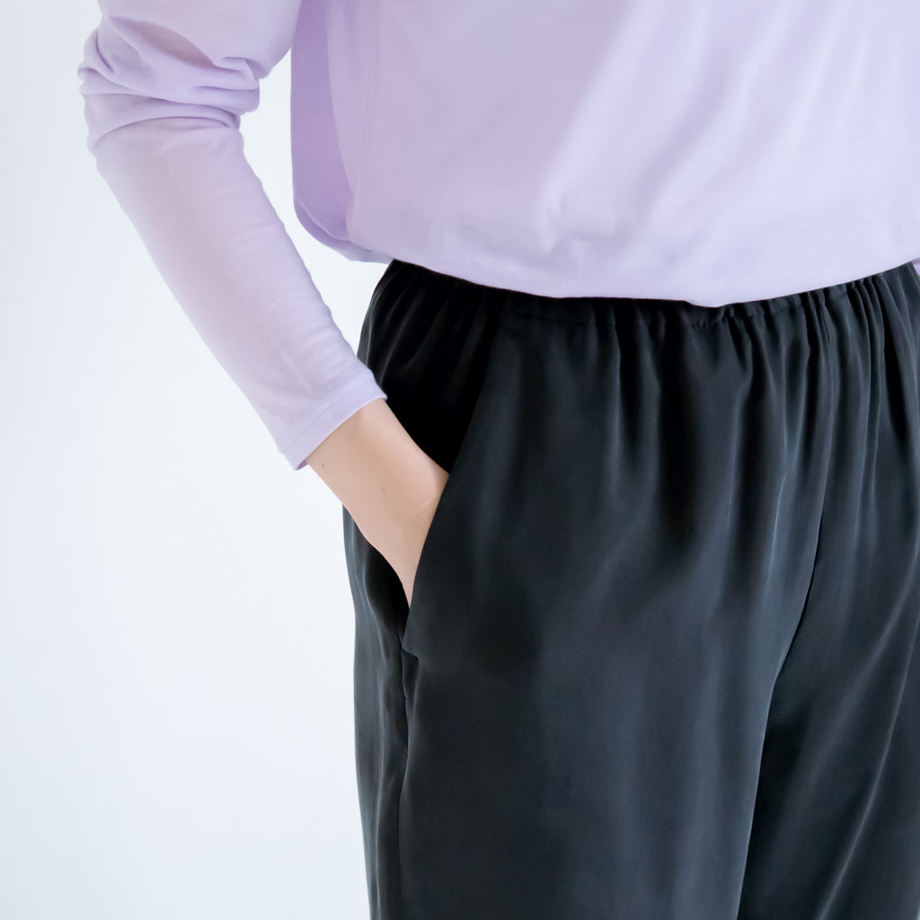 fruits of life キュプラテーパードパンツ 紺ねず色/ネイビー