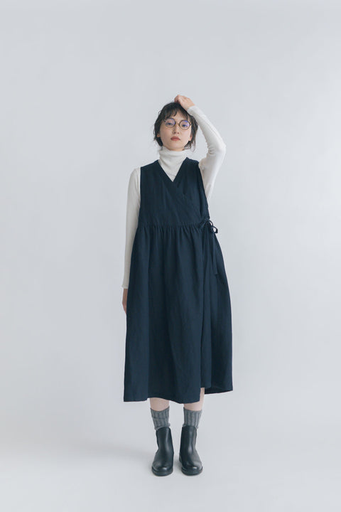 HAU ラップワンピース ”wool linen” ネイビー
