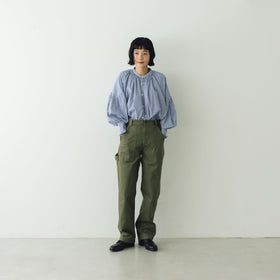 UNIVERSAL TISSU バンドカラーシャーリングブラウス ストライプ