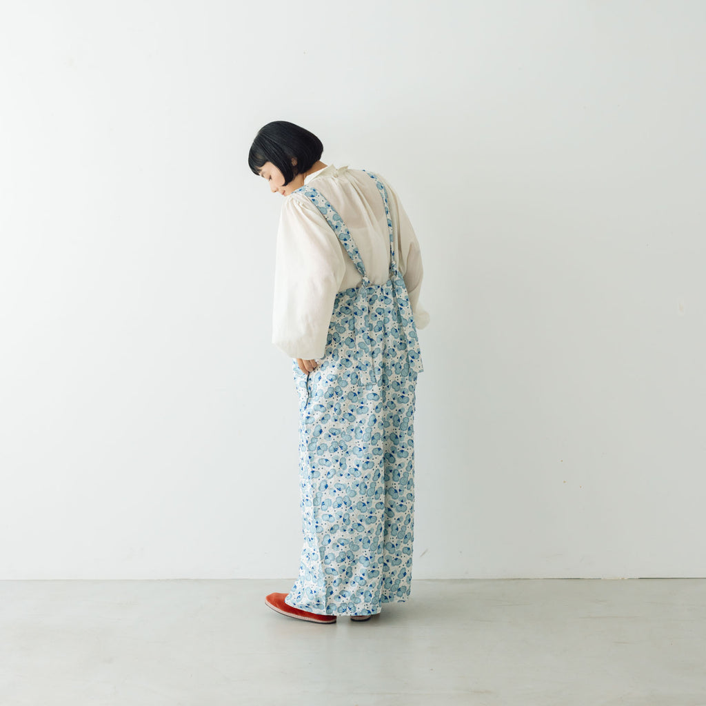 BUNON エンブロイダリーオーバーオール シルク ホワイト×ブルー