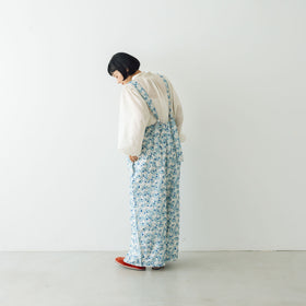 BUNON エンブロイダリーオーバーオール シルク ホワイト×ブルー