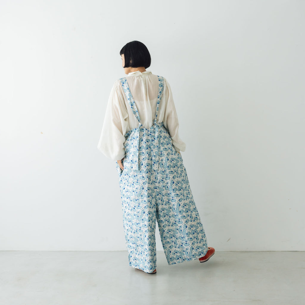 BUNON エンブロイダリーオーバーオール シルク ホワイト×ブルー