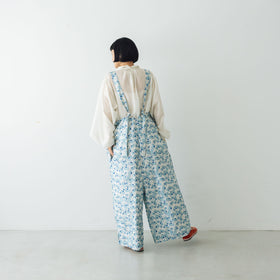BUNON エンブロイダリーオーバーオール シルク ホワイト×ブルー