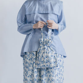 BUNON エンブロイダリードローストリングバッグ シルク