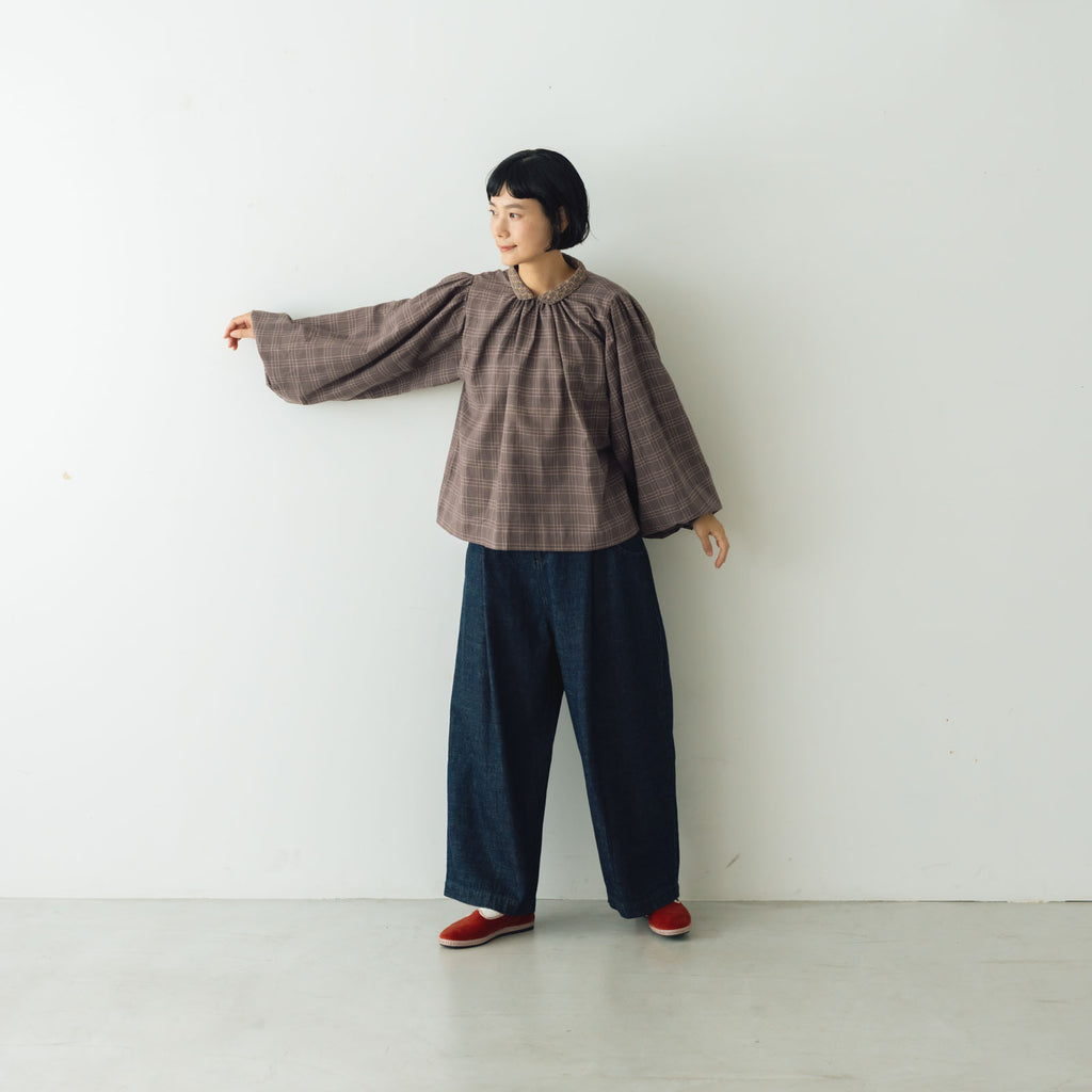 BUNON エンブロイダリー カラーブラウス(チェック)