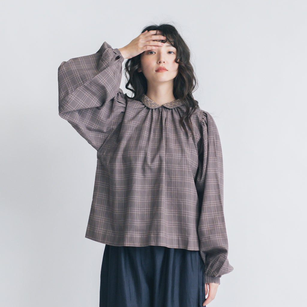 BUNON エンブロイダリー カラーブラウス(チェック)