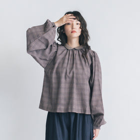 BUNON エンブロイダリー カラーブラウス(チェック)
