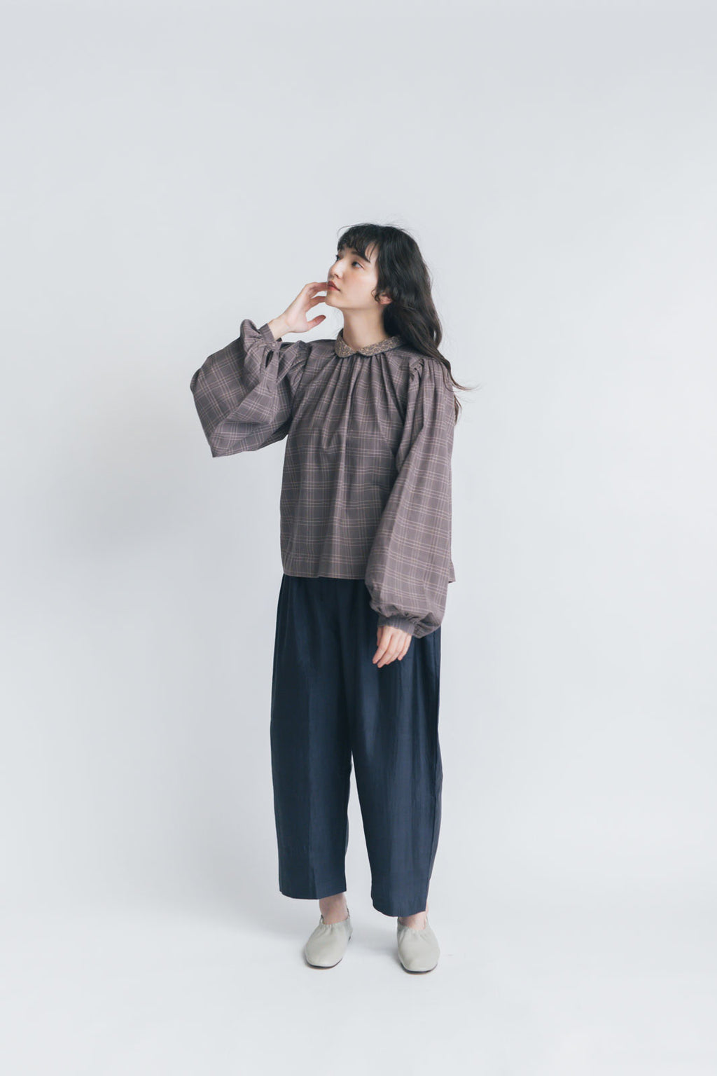 BUNON エンブロイダリー カラーブラウス(チェック)