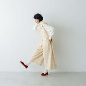 BUNON エンブロイダリーカラーオーバーオール エクリュ×ブルー