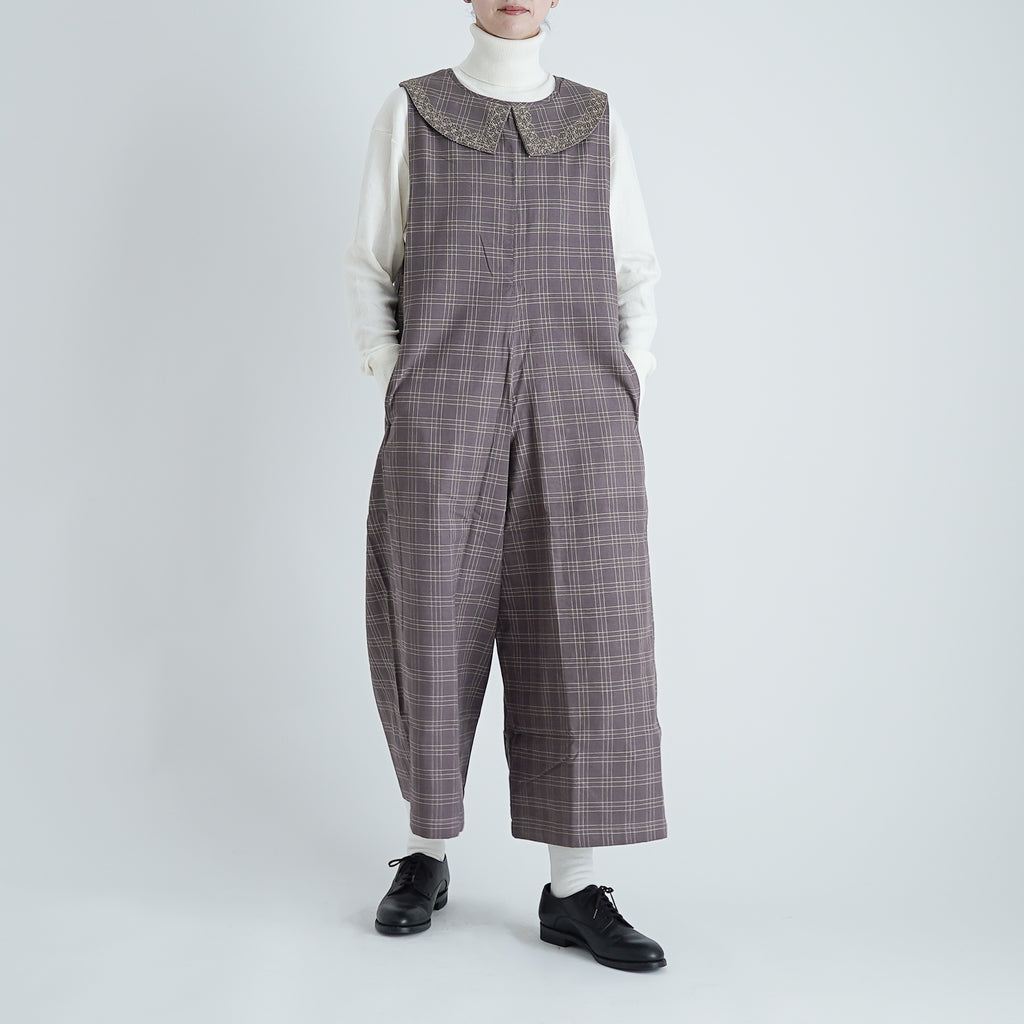 BUNON エンブロイダリーカラーオーバーオール エクリュ×ブルー