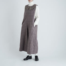 BUNON エンブロイダリーカラーオーバーオール エクリュ×ブルー