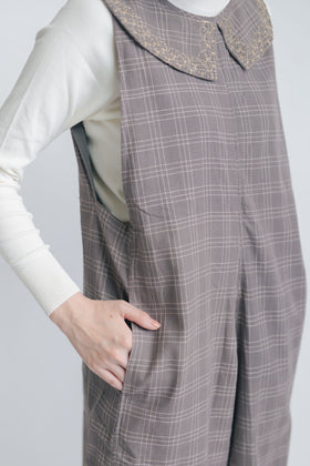 BUNON エンブロイダリーカラーオーバーオール エクリュ×ブルー