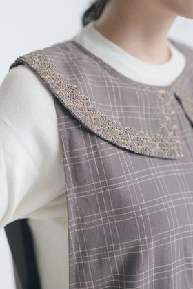 BUNON エンブロイダリーカラーオーバーオール エクリュ×ブルー