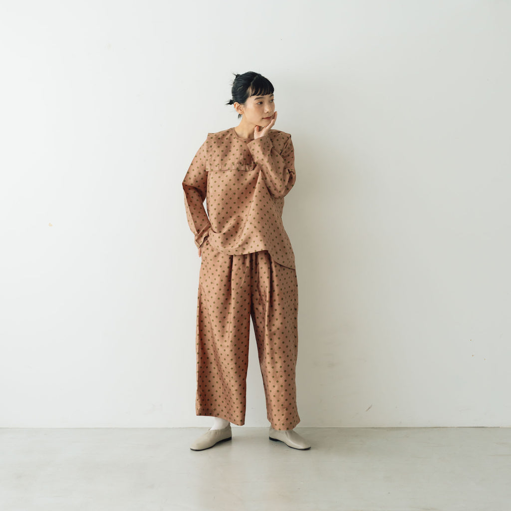 BUNON タックパンツ ドットプリント コーラルブラウン