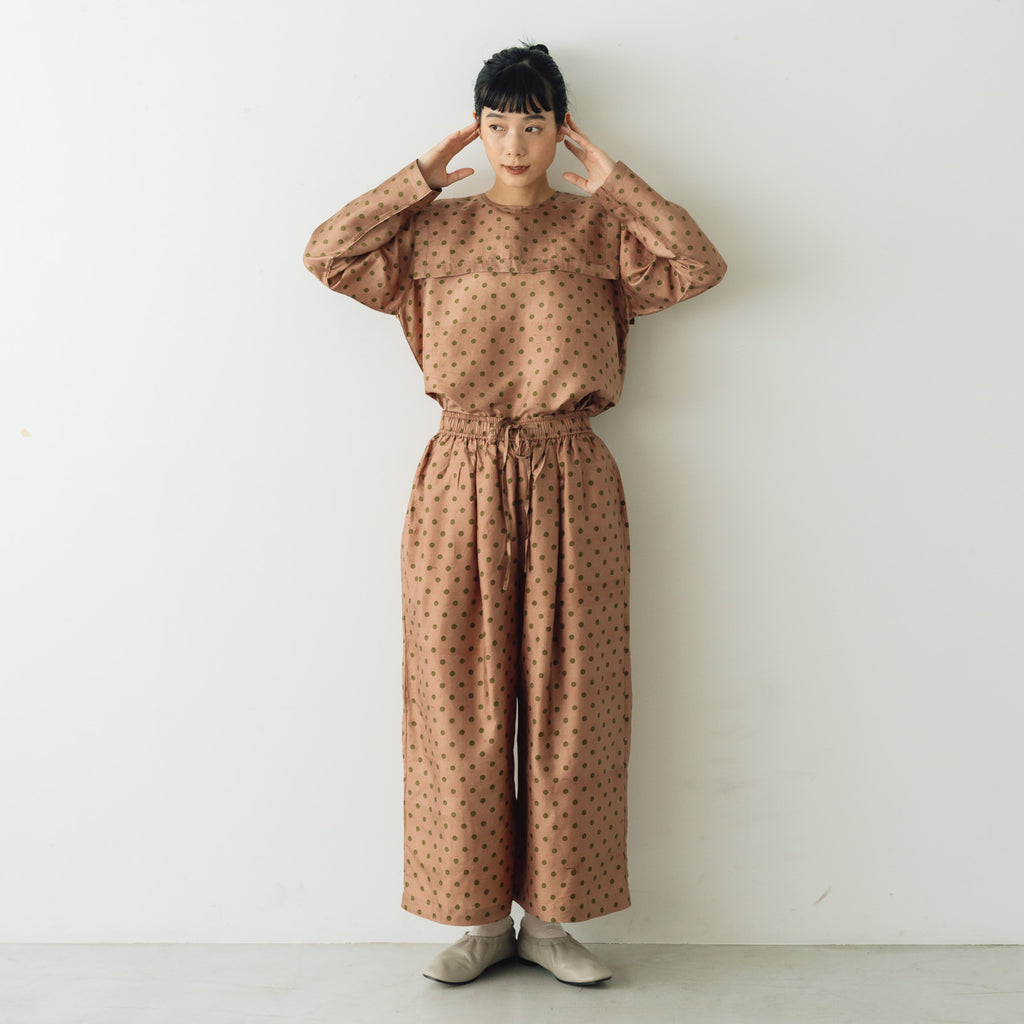 BUNON タックパンツ ドットプリント コーラルブラウン