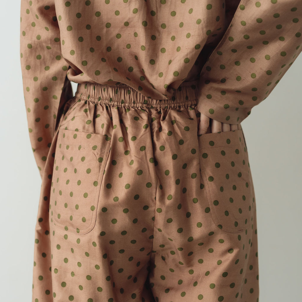 BUNON タックパンツ ドットプリント コーラルブラウン