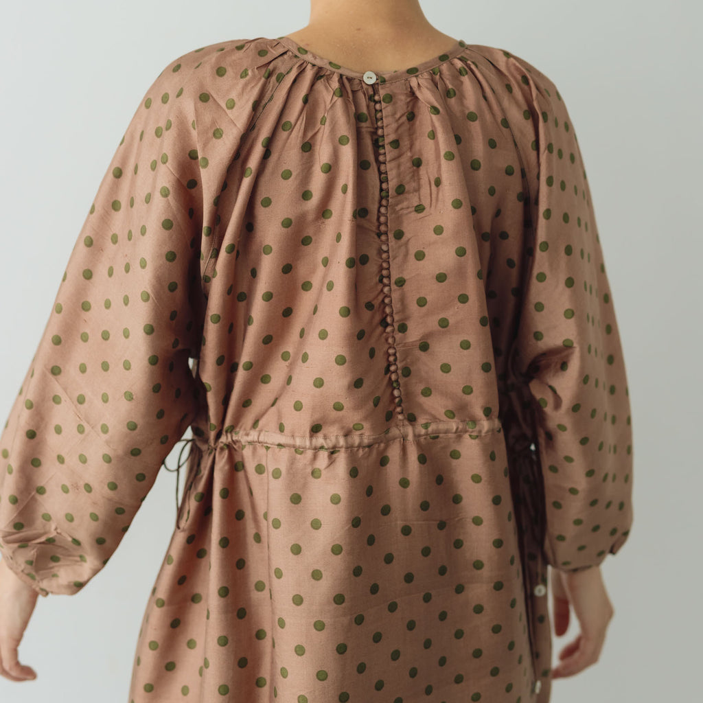 BUNON バックボタンドレス ドットプリント コーラルブラウン