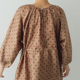 BUNON バックボタンドレス ドットプリント コーラルブラウン