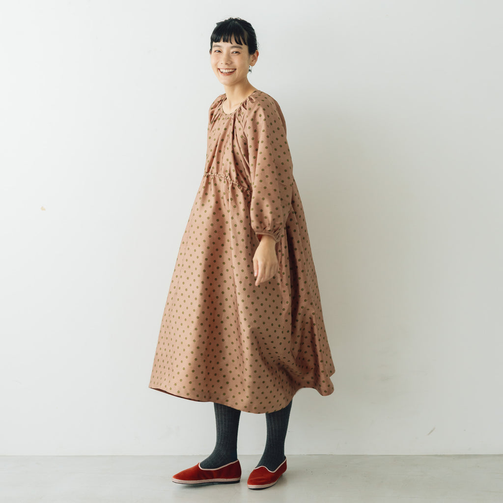 BUNON バックボタンドレス ドットプリント コーラルブラウン