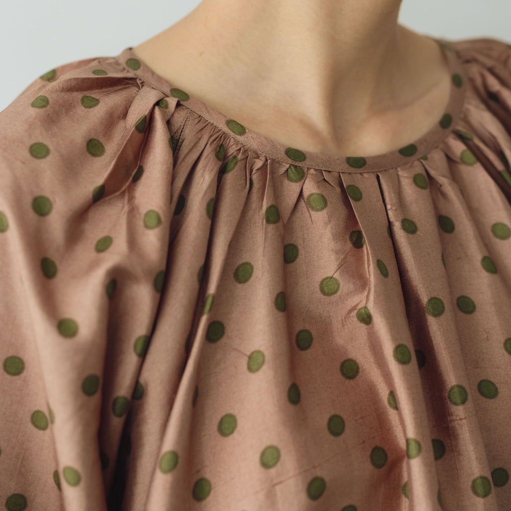 BUNON バックボタンドレス ドットプリント コーラルブラウン