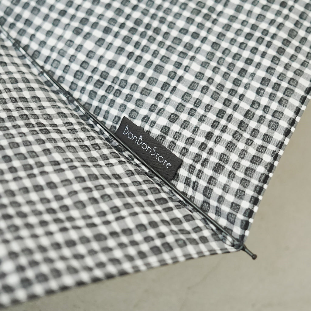 ボンボンストア ドローイングチェック 折りたたみ傘 ブラック