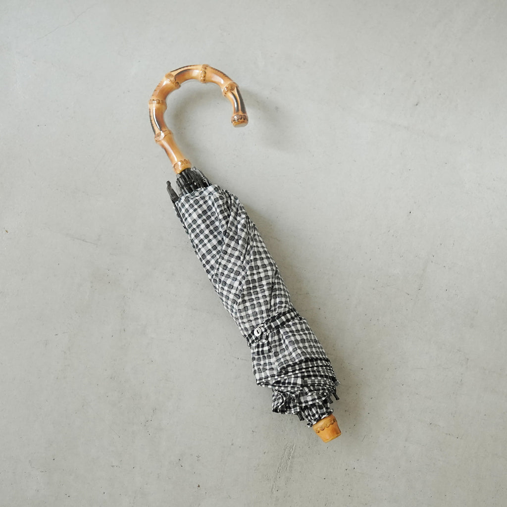 ボンボンストア ドローイングチェック 折りたたみ傘 ブラック