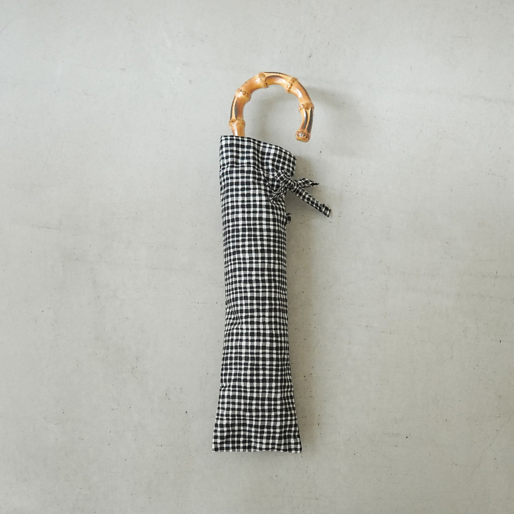 ボンボンストア ドローイングチェック 折りたたみ傘 ブラック