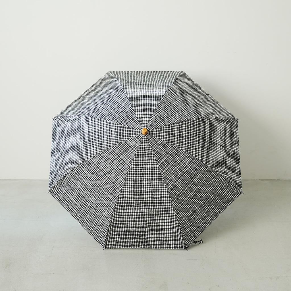 ボンボンストア ドローイングチェック 折りたたみ傘 ブラック