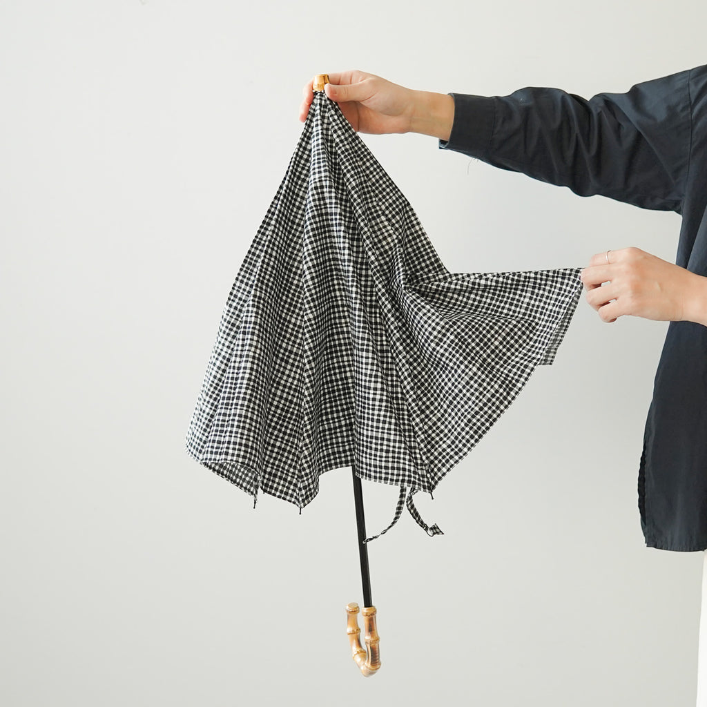 ボンボンストア ドローイングチェック 折りたたみ傘 ブラック