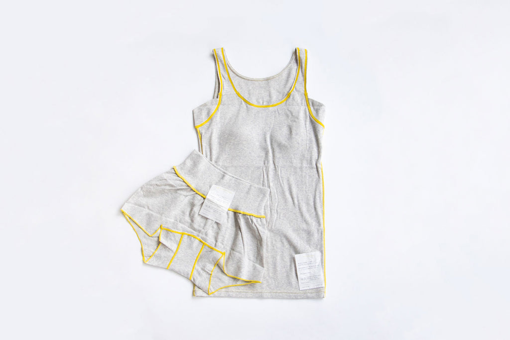 JUBAN DO ONI レディースボックスパンツ グレー×イエロー