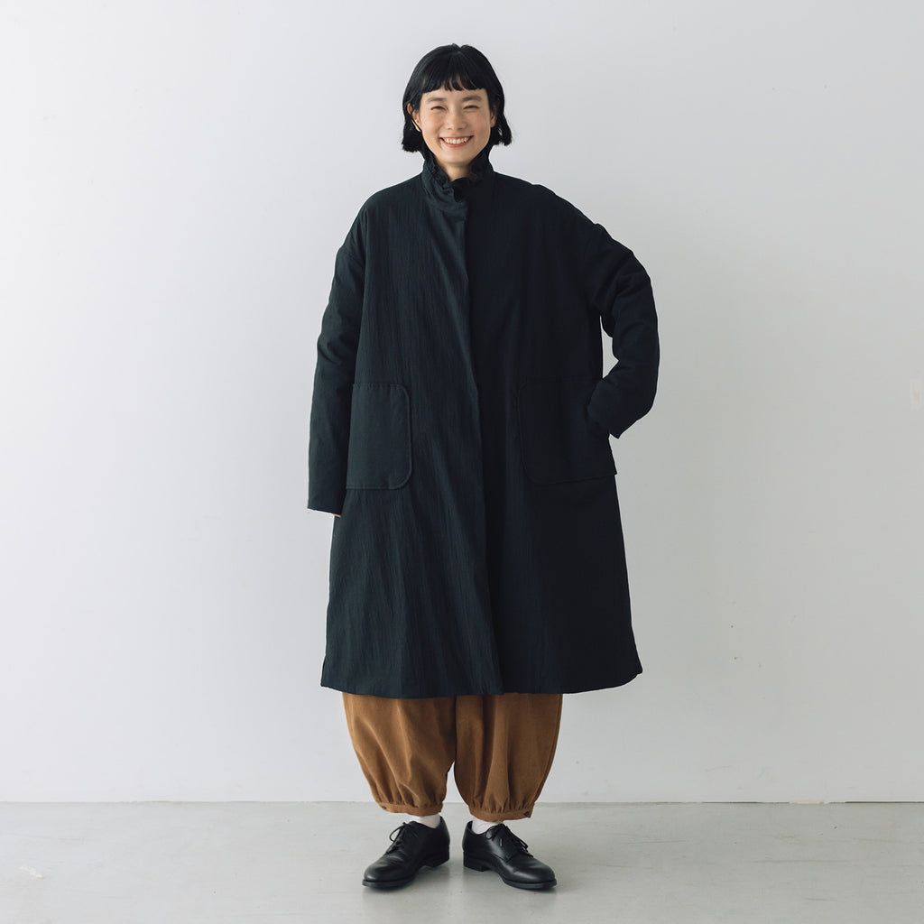 MAGALI オールドコットンナイロンリネン フリルカラーパディットコート ブラック