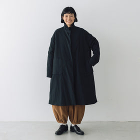 MAGALI オールドコットンナイロンリネン フリルカラーパディットコート ブラック