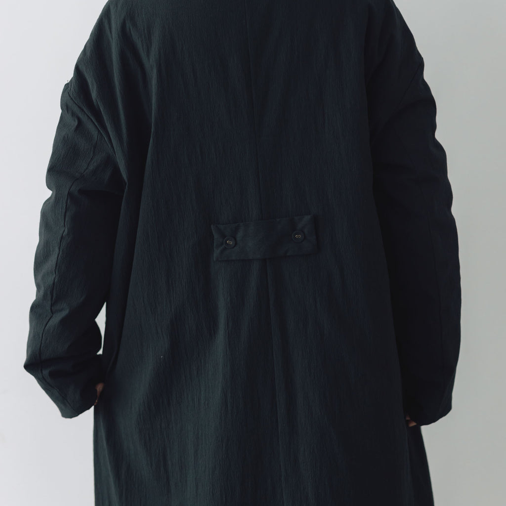 MAGALI オールドコットンナイロンリネン フリルカラーパディットコート ブラック