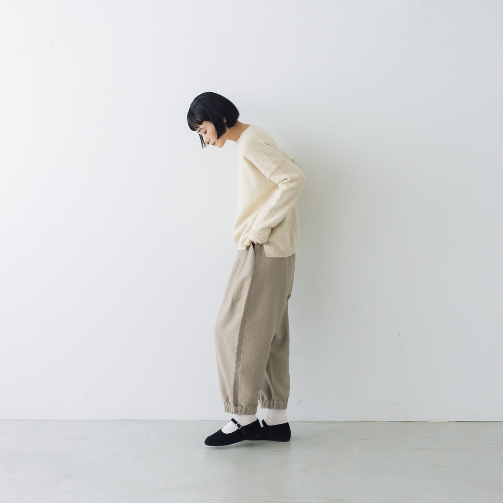 evam eva ブラッシュドコットン クロップドパンツ グレージュ