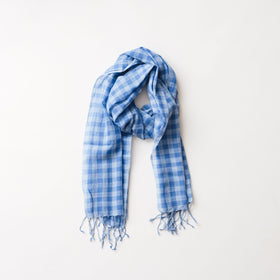 miiThaaii カディコットン チェックスカーフ ブルー