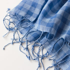 miiThaaii カディコットン チェックスカーフ ブルー