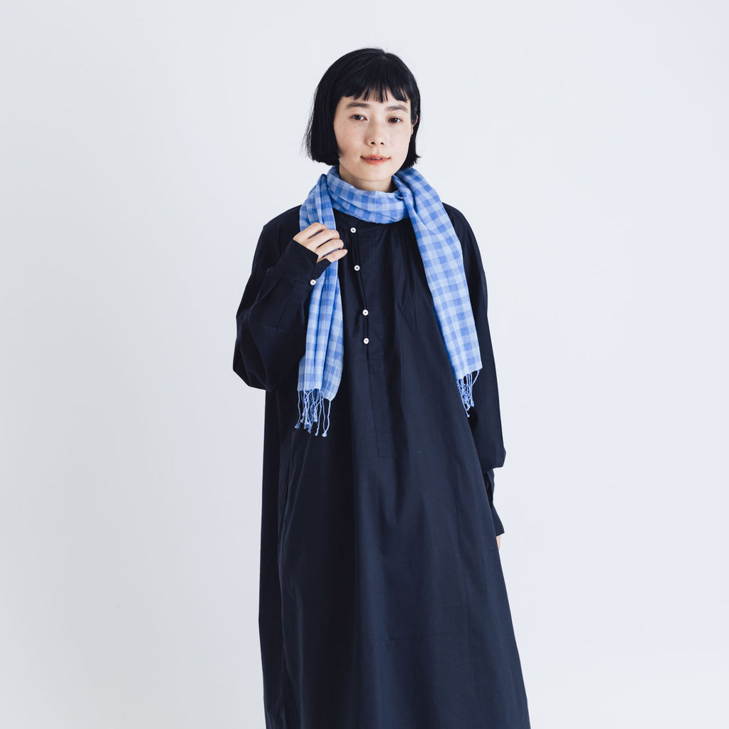 miiThaaii カディコットン チェックスカーフ ブルー